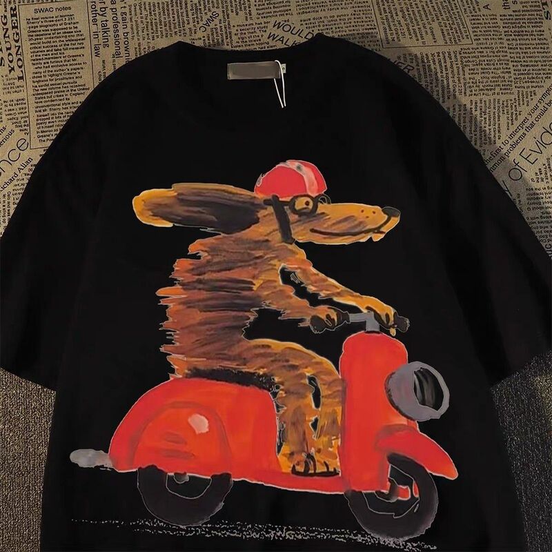 Extra Large Size 150kg Retro Fun Printed Short-Sleeved T-Shirt for Men and Women, Summer Student Oversize Couple Tops