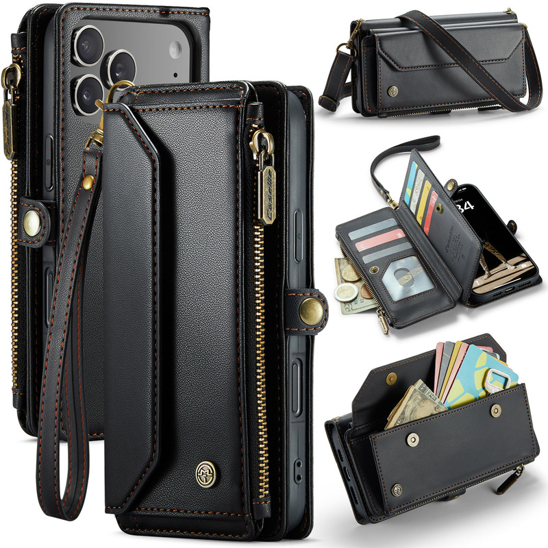 Foreign Trade European and American Flip Zipper Wallet-Style Crossbody Card-Insert Phone Case Suitable for Apple iPhone 17 Air 16E 15/14 Plus 13/12 Mini/11 Pro Max Anti-Drop Protective Leather Case