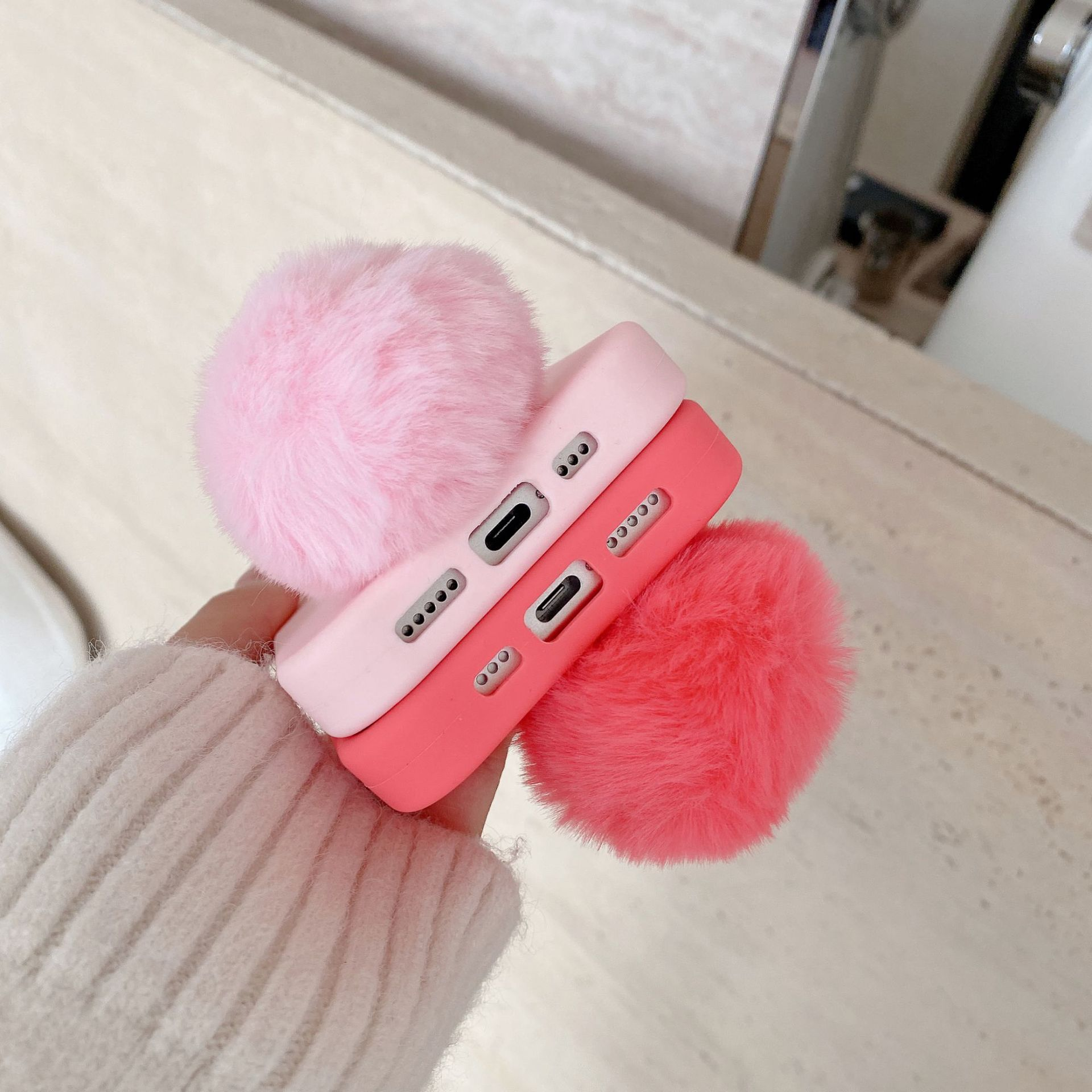 Plush Rabbit Phone Case With Long Ears Cartoon Protective Cover_voghion.com