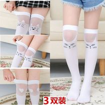 Children White overknee Silo Socks Spring Summer Thin 5 Girls Long Sox student Knee-high Silo Socks 3-6-9 years old