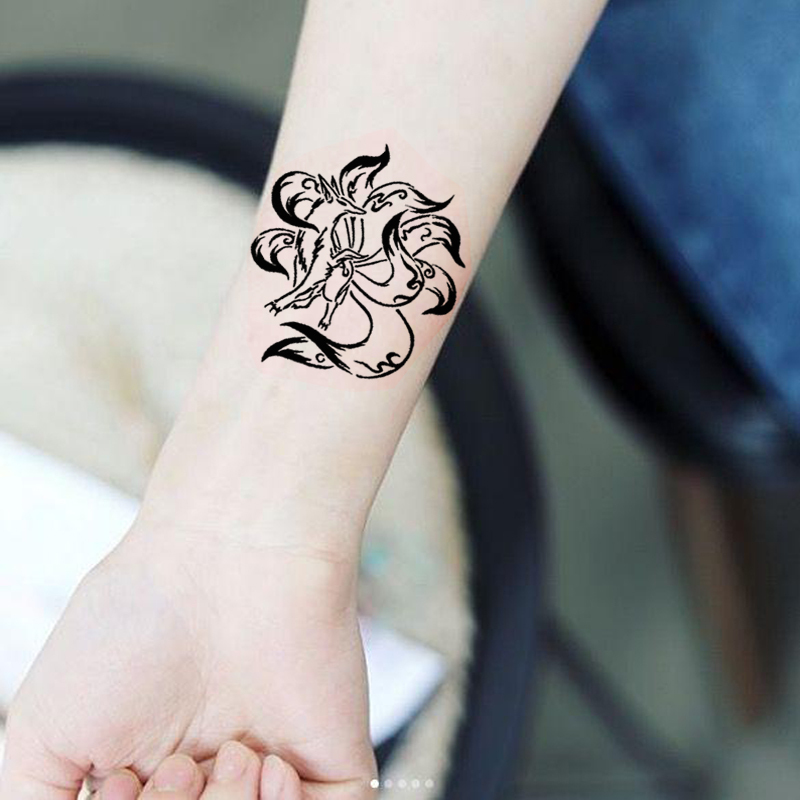 Nine-Tailed Fox Cute Animal Tattoo Template Tattoo Paste Juice Tattoo Embroidery Spray Painting Universal Thickened Reusable