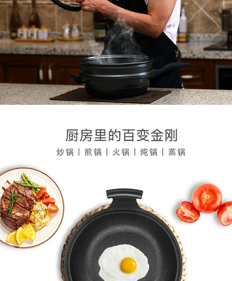 Đức Black King Kong Đa chức năng Maifan Stone Không dính Pan Bếp không khói không khói Gas 32 Chảo chiên dụng cụ nhà bếp thông minh