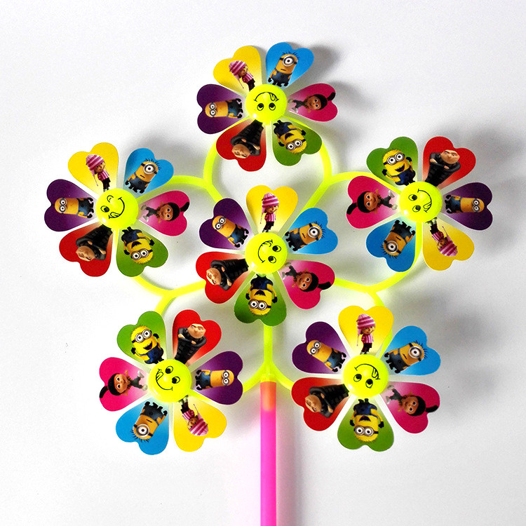 Six Rounds Cartoon Windmill Decoration Windmills Seven Colorful Laughs Face Windmills Children's Stall Stock Source Toy Manufacturer Direct