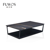FuwoSide-style minimalist modern small-family-type double natural marble stainless steel living room with long tea table coffee table