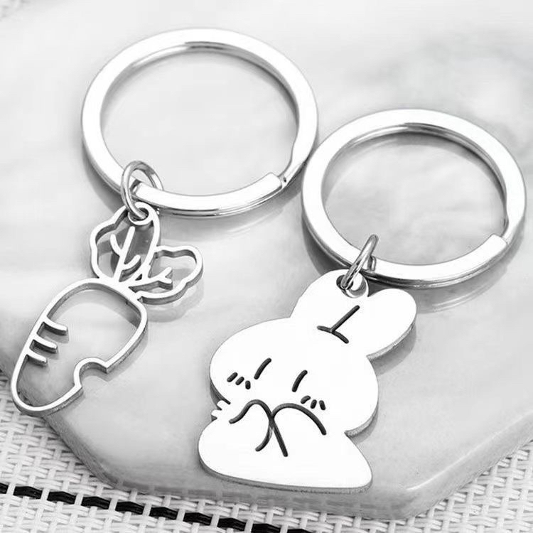 Rabbit Carrot Best Friend Keychain Stainless Steel Keyring Couple Style Pair Cute Cartoon Keychain Bag