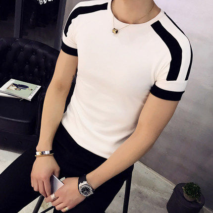 Men's short-sleeved T-shirt trend 2020 new half-sleeved men's fashion brand Korean version slim fit and versatile handsome fashion men's clothing dx