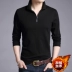 Áo thun cotton dài tay được may bằng vải cotton mùa đông cộng với nhung dày mặc màu rắn phiên bản lưới một nửa dây kéo nam ve áo cơ thể - Polo áo polo đẹp Polo