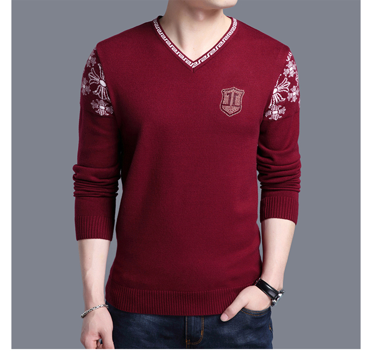 Áo len nam v-cổ của nam giới áo len dài tay t-shirt đáy áo mỏng phần màu rắn mùa xuân và mùa thu mô hình trẻ gà tim cổ áo triều áo gió