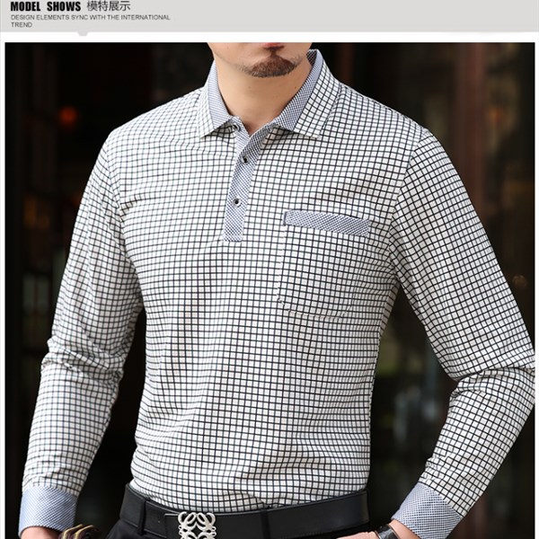 Áo thun nam dài tay trung niên Áo thun cotton mùa thu Áo thun cotton mỏng phần áo khoác nam trung niên có túi áo thun trơn nam