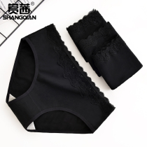 Appreciation panties Womens black cotton antibacterial womens non-trace middle waist breifs womens cotton comfortable lace bottoms