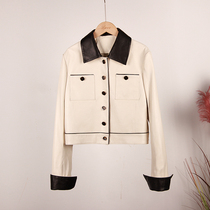 2021 new leather leather womens short white sheepskin motorcycle small fragrance large size slim leather jacket jacket