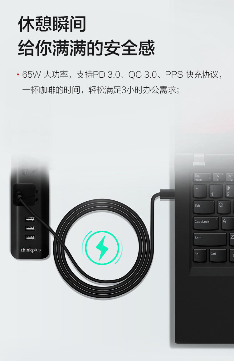Lenovo Thinkplus YOUNG mouth red power 65W travel fit for mobile phone flat notebook PD fast charger type-c X1 X280 X39