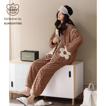 Teddy World Pyjamas Woman Autumn Winter Style Coral Suede Plus Suede Thickened Flannel can be worn outside winter Home Suits Suit