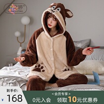 Autumn and winter pajamas womens coral velvet thickened velvet fashion can be worn outside winter flannel homewear suit winter