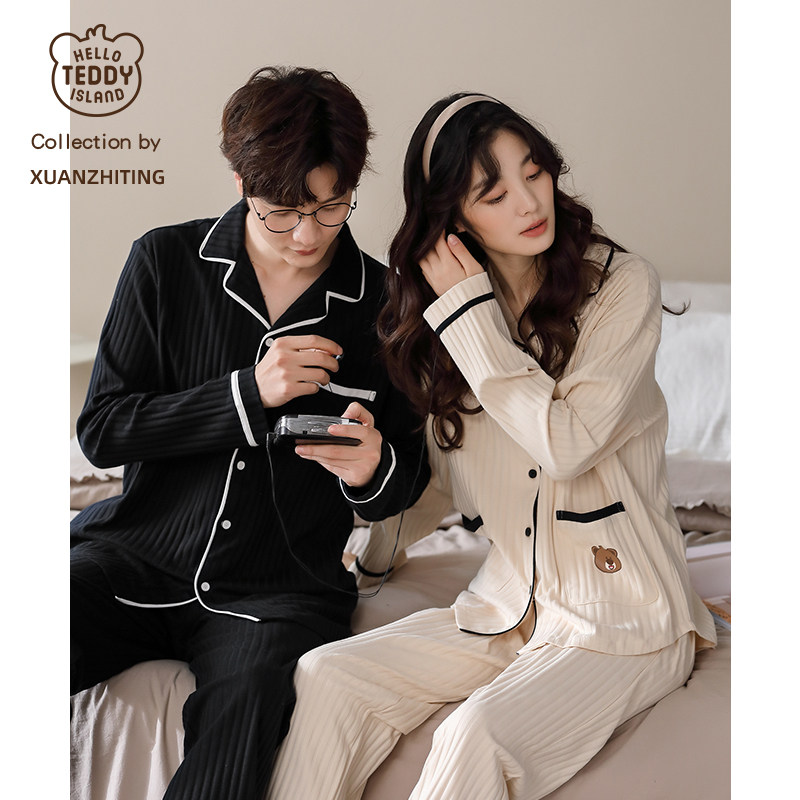 Couples pajamas spring and autumn long sleeve cotton loose oversized cotton homewear spring one men and one women set men