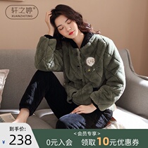 Winter pajamas womens three-layer cotton cute can be worn outside the winter coral velvet thickened velvet warm winter home clothes