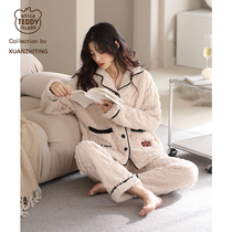 Teddy World Coral Suede Pajamas Woman Autumn Winter Flannel Velvet Plus Suede Thickened Pure Color Winter home Clothing Warm Suit