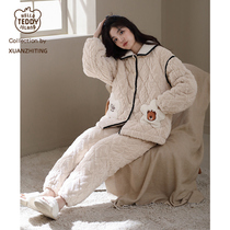 Three Layers Clip Cotton Pyjamas Woman Winter Coral Suede Thickening Plus Suede Cute Fashion Extras Winter Style Home Suit Suit