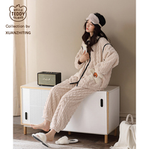 Teddy World Pyjamas Women Autumn Winter Coral Suede Thickened with velvet Fashion external wear flannel Winter Warm Family Clothing