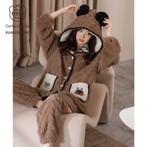 Teddy World Pyjamas Winter Style Female Coral Suede Thickened Garnter 2021 New Extractable Autumn Winter Home Clothing