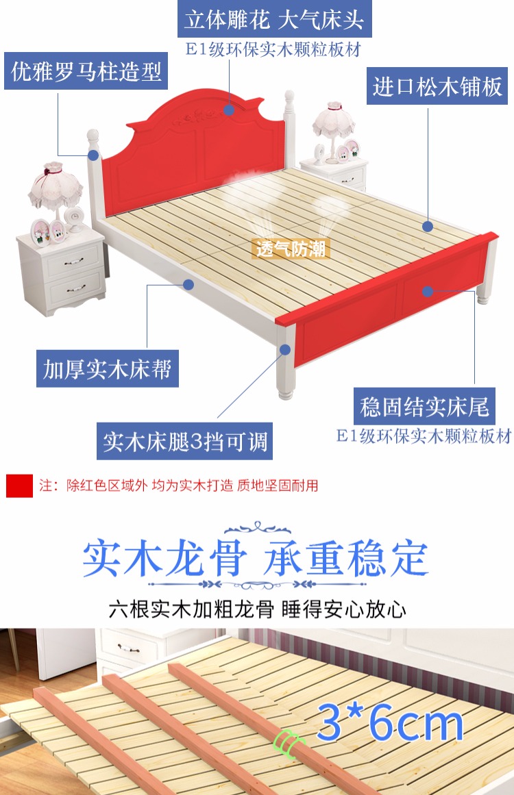 giường gỗ 1,5m 1,8 m thạc sĩ đôi phòng ngủ kinh tế hiện đại và đơn giản phong cách châu Âu giường giường công chúa 1,2 triệu cô gái - Giường giường 1m6x2m