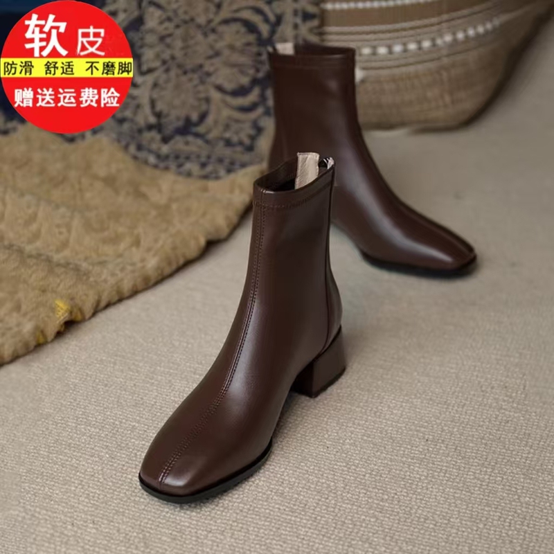 Brand Special Offer Square Toe Chunky Heel Short Boots for Women 2025 Autumn and Winter Hot Style British Style Versatile Martin Boots Slim Shoes Boots Brand Special Offer Square Toe Chunky Heel Short Boots for Women 2025 Autumn and Winter Hot Style British Style Versatile Martin Boots Slim Shoes Boots