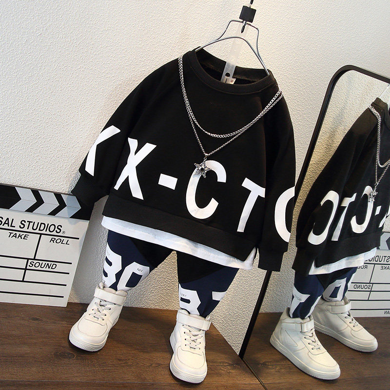 Boy Spring Autumn Sports Suit 2022 New Ocean Wave Baby Casual Two-style Children Trendy Fried Street Clothes