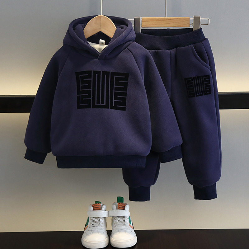 Boy's winter clothing gushed clothing suit 2023 new ocean gas baby Children's autumn winter thickened handsome air-fried street clothes-Taobao