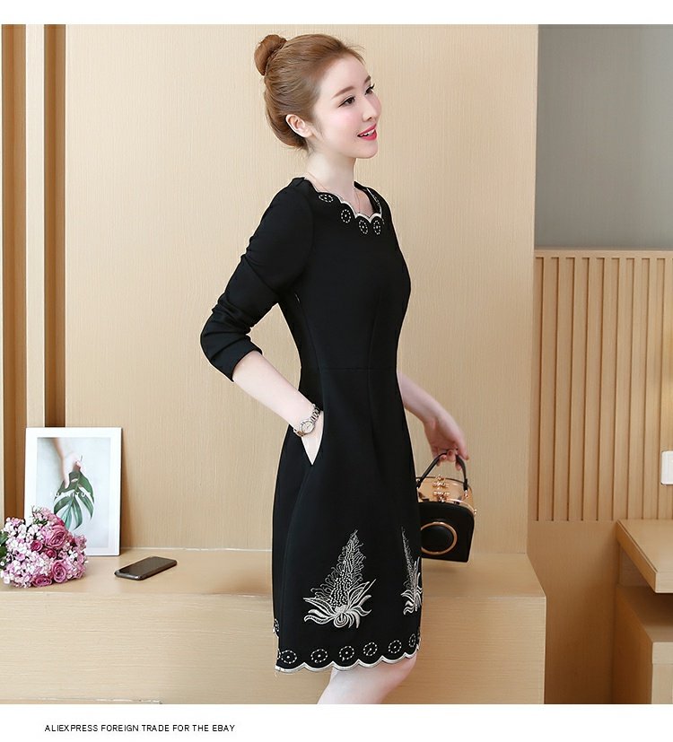 Thu đông 2018 phiên bản mới của Hàn Quốc của phân bón cộng với XL chất béo eo MM thịt thô là váy thêu mỏng khí chất nữ áo sơ mi nữ cao cấp