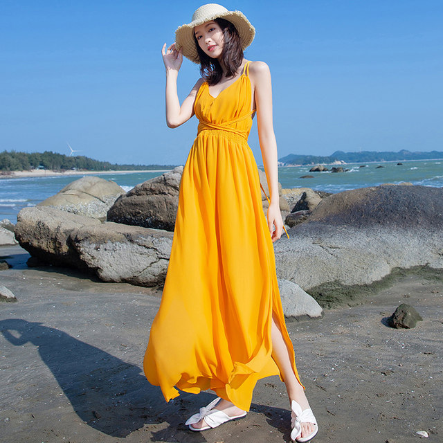 Summer 2022 new strapless backless sexy dress chiffon long skirt Sanya seaside holiday beach skirt