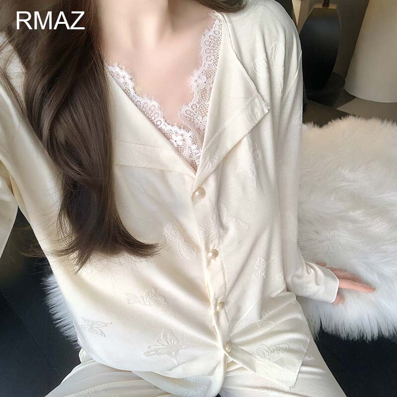 Victorian Style Pure Cotton Pajamas for Women 2026 New Autumn Style with Breast Pads Pure Desire Lace Long-Sleeved Home Wear Set