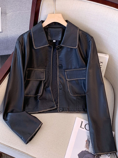 Motorrad-PU-Lederjacke für Damen 2025, Frühherbst, neuer heißer Stil, amerikanischer High-End-Sinn, kleine kurze Jacke mit rechter Schulter