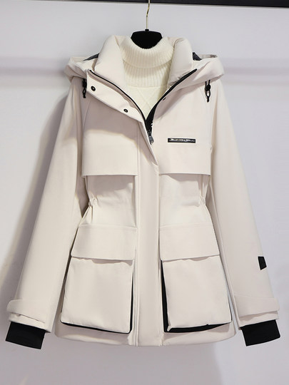 Burgundy Parka down Jacket for Women, Mid-Length, 2025 New Winter Thickened Hooded Workwear Parka Coat