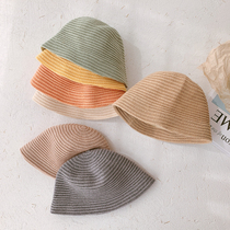 Childrens spring Korean fishermans hat boys and girls foreign boys hat solid color sunshade windproof casual hat child hat