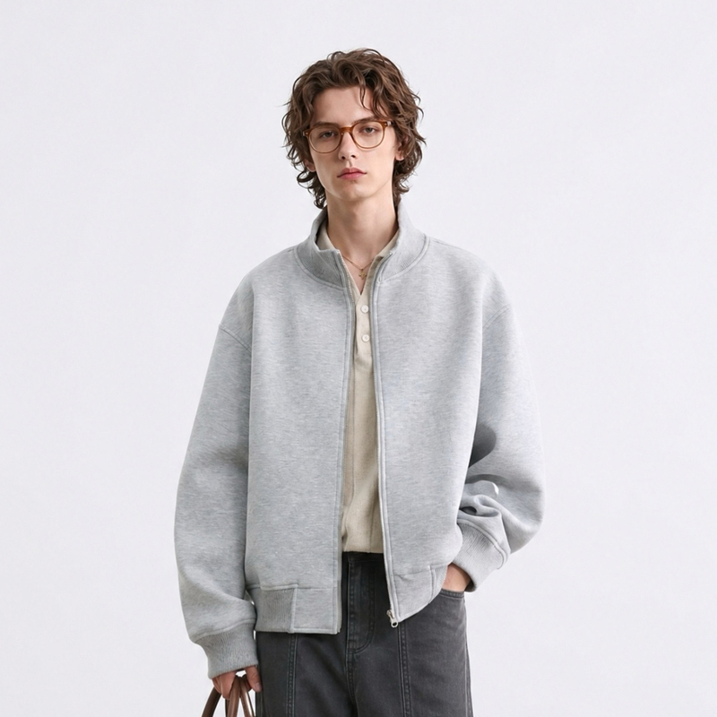 Cegffh American Retro Stand-Up Collar Trendy Brand Cardigan for Men and Women 2026 Solid Color Casual Sports Short Jacket