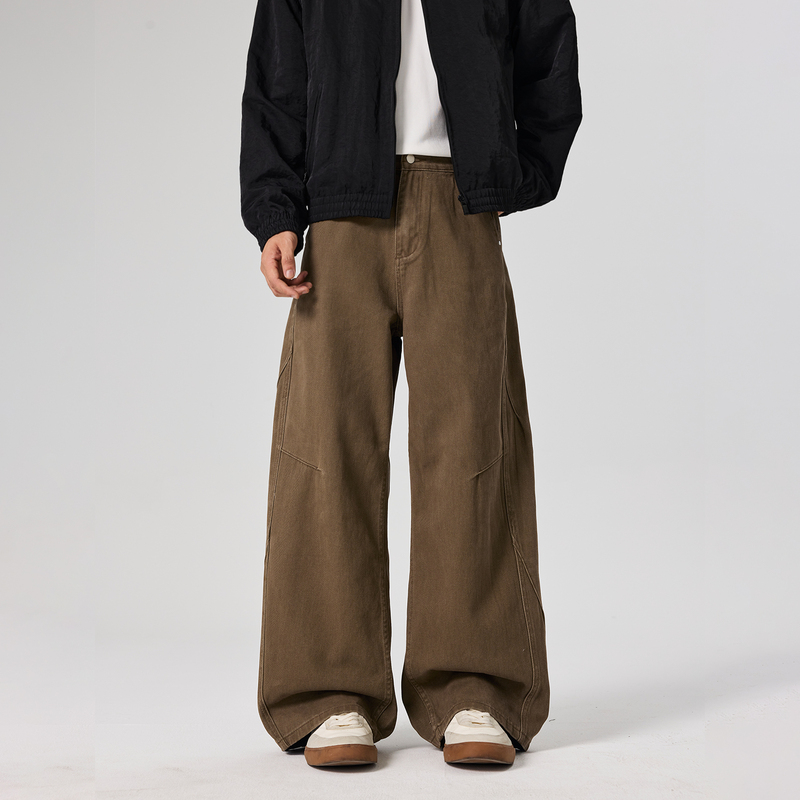 Cegffh American Retro Washed Vintage Jeans for Men and Women, Loose Fit, Wide-Leg, Floor-Length Pants for Couples