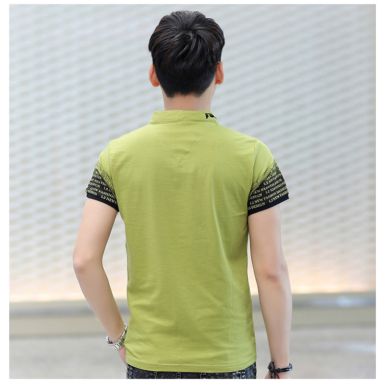 Yi mùa hè mới nam áo thun ngắn tay Cotton cotton cổ chữ V in hình áo thun học sinh thanh niên ao thun polo nam