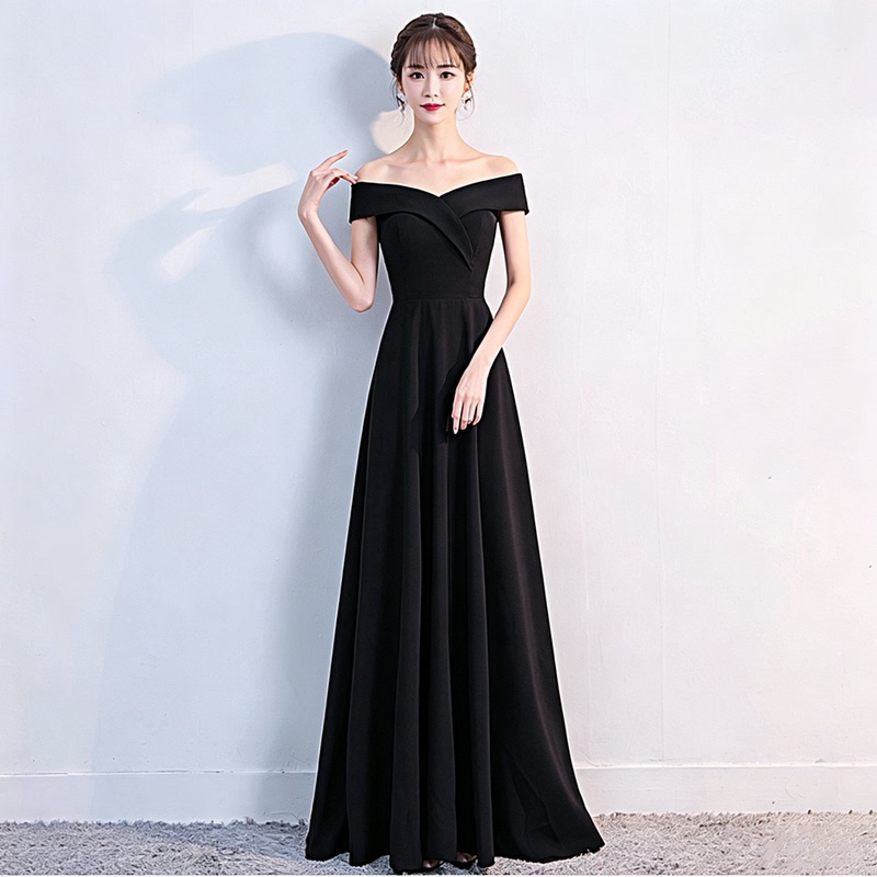 Evening Gown for Women, High-End, Elegant, Simple, Sophisticated, Socialite-Style, Off-The-Shoulder, Slimming, Floor-Length Dress