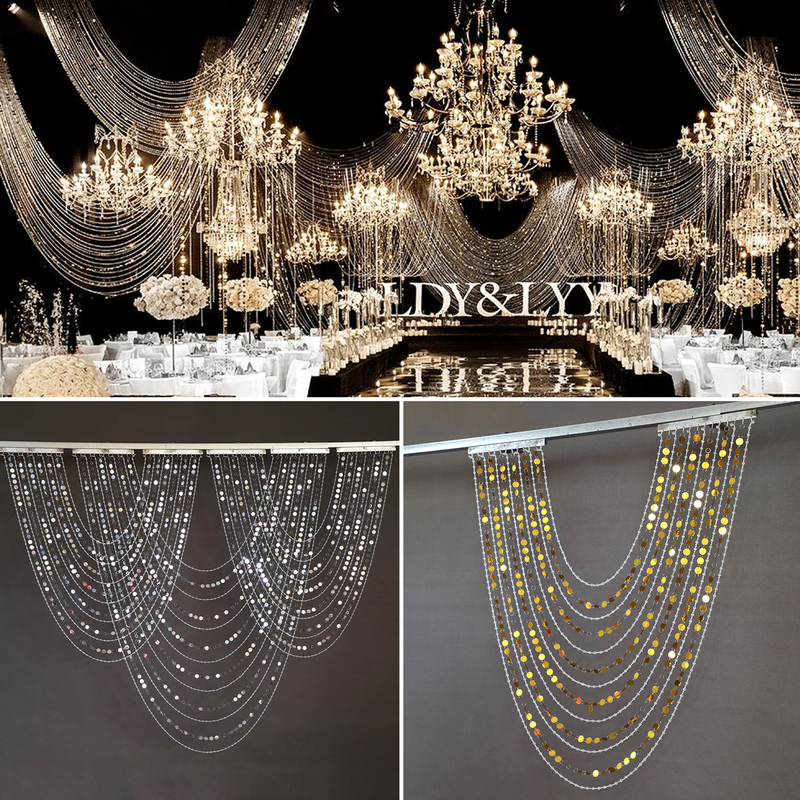 Korean-Style Crystal Wedding Acrylic Bead Curtain Ceiling Decoration for Wedding Hotels and Banquet Halls, Curved Bead Curtain Decorative Hanging Ornaments