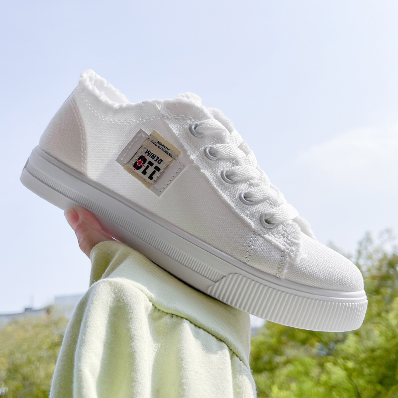 Small white shoes 2022 new women's shoes spring summer thin section 100 lap sails cloth shoes Han version breathable low-help flat bottom plate shoes