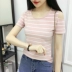 Mùa hè 2019 phiên bản Hàn Quốc của áo thun cotton cổ tròn quây sọc trắng đen, áo sơ mi nữ tay ngắn Áo phông