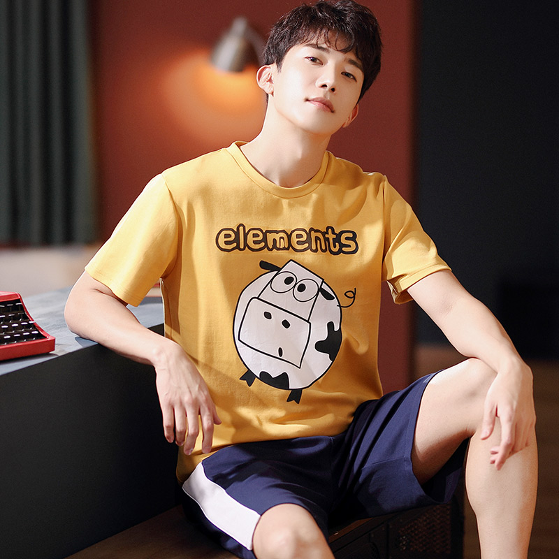 Mens đồ ngủ mùa hè quần short cotton tuổi teen boy phim hoạt hình sinh viên mùa hè mỏng nhà quần áo bộ.