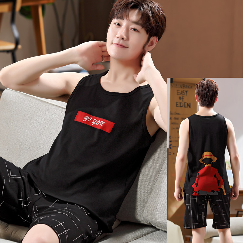 Teen đồ ngủ mens bông mùa hè vestth junior học sinh trung học hoạt hình mùa hè quần áo nhà người đàn ông không tay phù hợp.