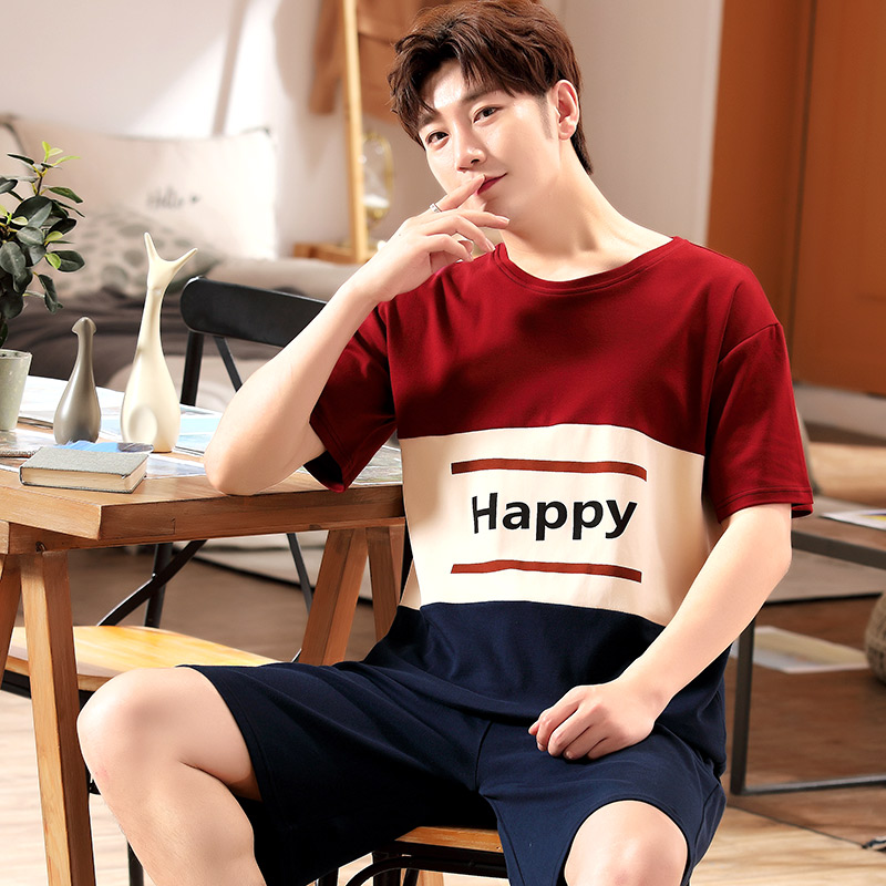 Bộ đồ ngủ Mens Summer bông ngắn tay áo Mens Home Mang Teen Thin Summer Casual Loose Big Size Set.