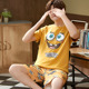 Bộ đồ ngủ Mens Summer mỏng ngắn tay áo bông Junior High School Student cartoon Teen trai Summer Home Suit.