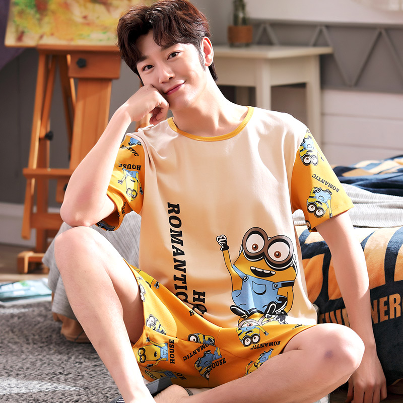 Bộ đồ ngủ mens quần short cotton mùa hè ở các bé trai lớn học sinh trung học cơ sở mỏng tuổi teen boy nhà phù hợp.