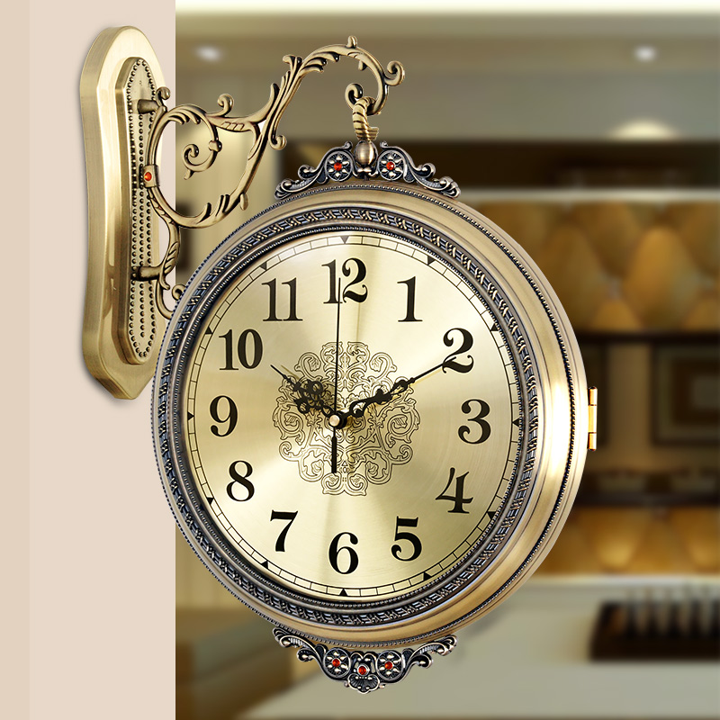 Modern simple living room double-sided wall clock European-style double-sided wall clock American-style wall clock luxury atmosphere household fashion clock