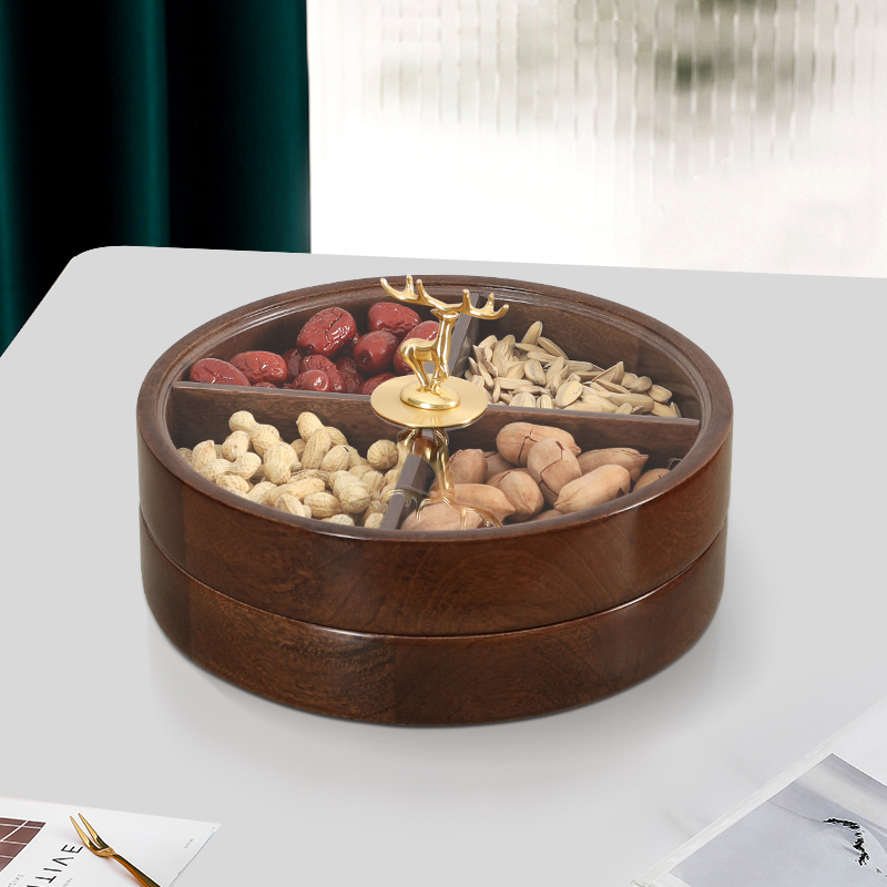 Solid Wood Dry Fruit Pan Candy Box Home Living Room Tea Table Nut Pan Snacks With Lid Containing Box Light Lavish Casket