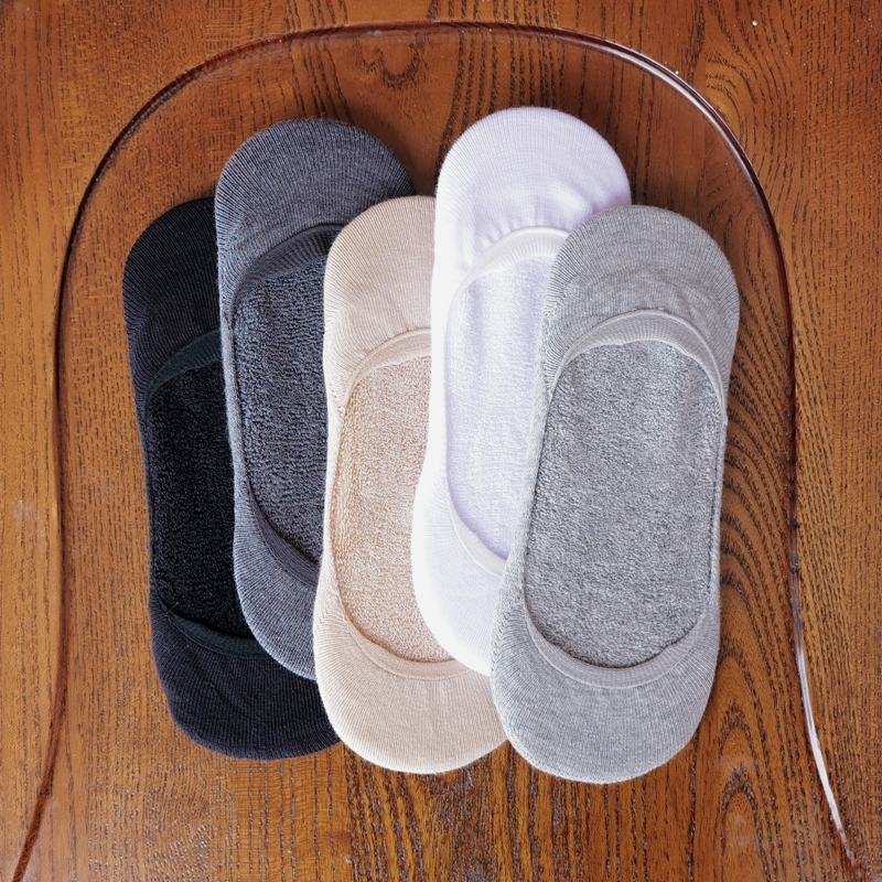 Thickened Invisible Socks for Women, Non-Slip, No-Show, Autumn and Winter Boat Socks, All-Cotton, Sweat-Absorbent, Antibacterial, Deodorant, Towel-Soled, Low-Cut Socks