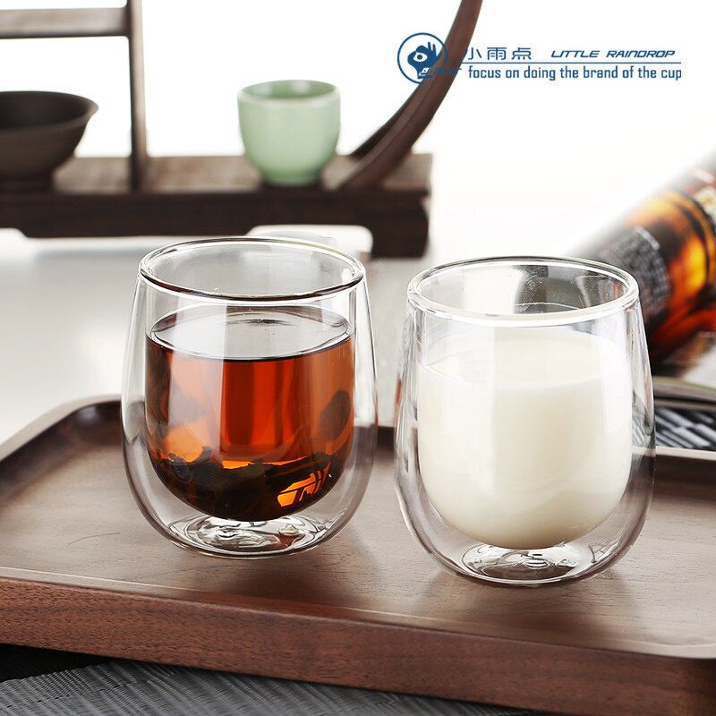 Small raindrop double-layer glass cup home insulated water cup office hospitality glass tea cup transparent cup kettle set
